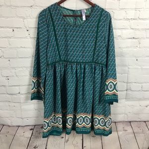 Alya Boho Prairie Bell Sleeve Tunic Dress